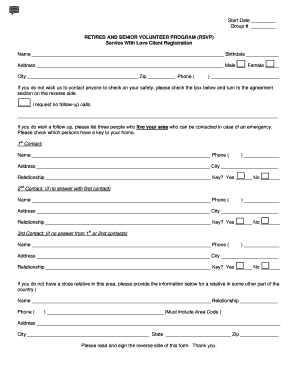 Retired and Senior Volunteer Program Client Registration