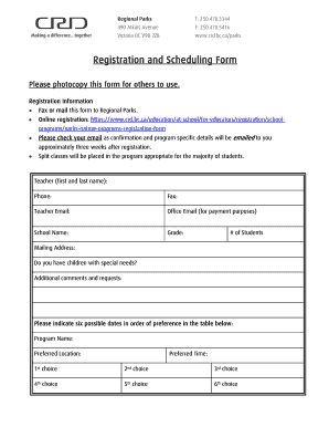 Regional Parks Registration Form