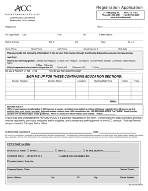 Alvin College Registration Application