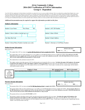 Alvin Community College FAFSA Verification Form
