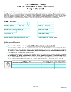 Alvin Community College FAFSA Verification Form