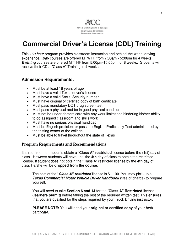 Fillable Online Commercial Drivers License (CDL) Training Fax Email