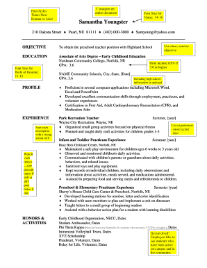 Preschool Teacher Resume Template