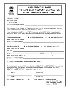 Colorado Lottery EFT Authorization Form