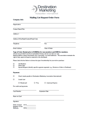 Mailing List Request Order Form - Destination Marketing Association ... - destinationmarketing