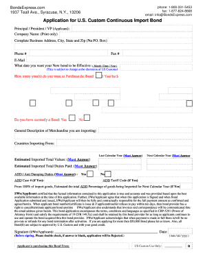 U.S. Custom Continuous Import Bond Application