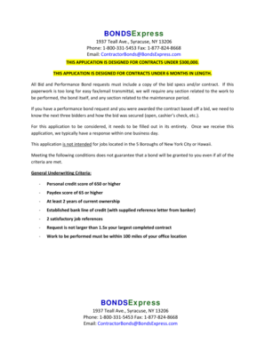 Bond Request Form for Contracts Under $300,000