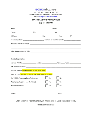 Lost Title Bond Application