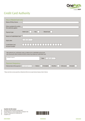Credit Card Authority Form