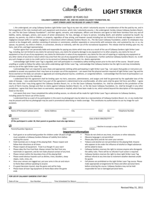 Callaway Gardens Light Striker Laser Tag Release of Liability Form