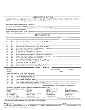 Orthodontic and Medical History Form