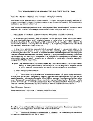 Cost Accounting Standards Notice and Certification