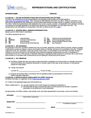 US Federal Representations and Certifications Form