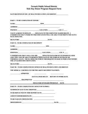 Newark Public School District Sick Day Donor Program Request Form