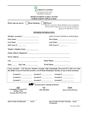 Home Banking Bill Payer Enrollment Application