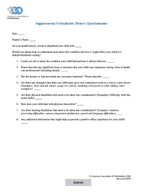 Supplemental Orthodontic History Questionnaire