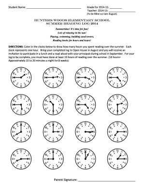 K-5 Summer Reading Log and Response Form - fcps