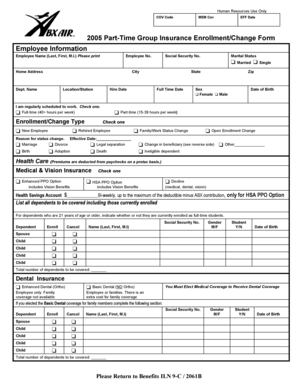 2005 Part-Time Group Insurance Enrollment/Change Form