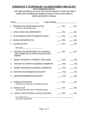 Emergency Temporary Guardianship Checklist