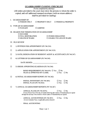 Guardianship Closing Checklist