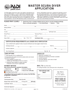 PADI Master Scuba Diver Application