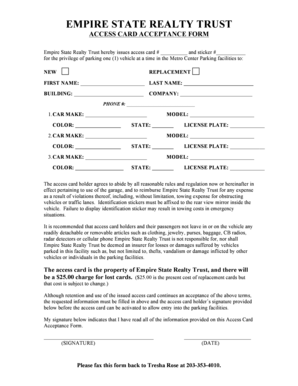 Empire State Realty Trust Access Card Acceptance Form