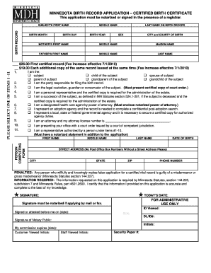 Minnesota Birth Record Application