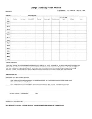 Orange County Pay Period Affidavit