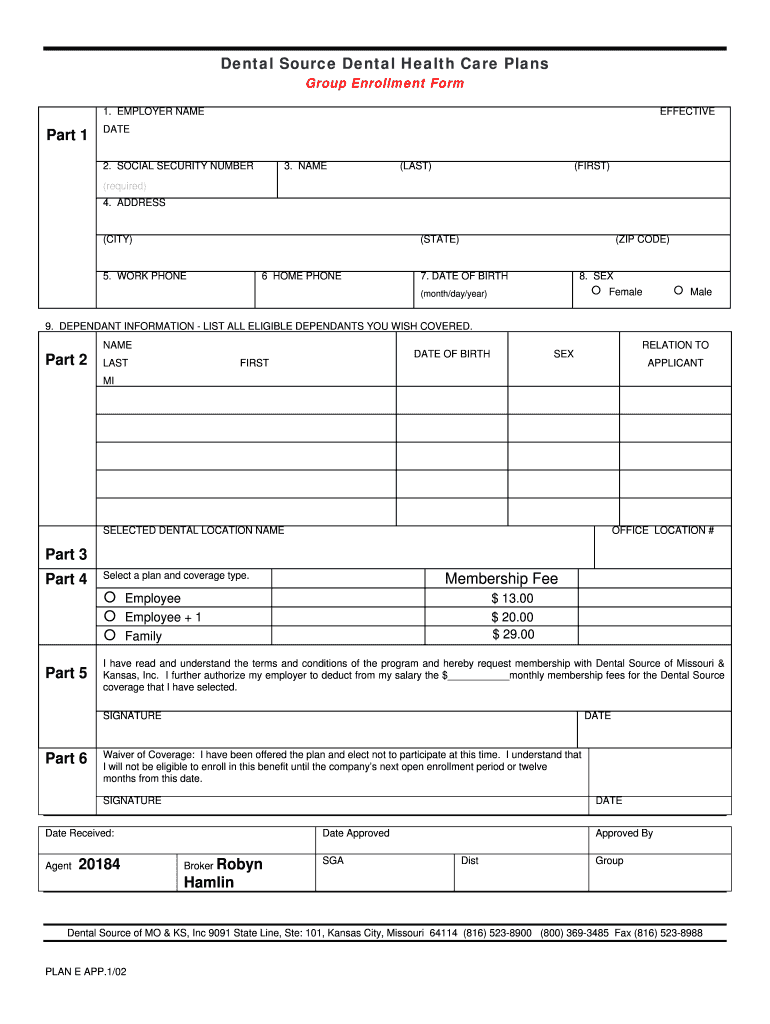Fillable Online Dental Source Dental Health Care Plans Fax Email Print
