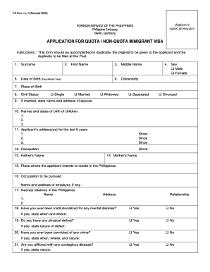 Philippines Quota Immigrant Visa Application