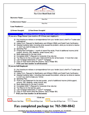Fax Cover Sheet and Loan Modification Checklist