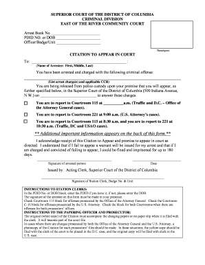 Citation to Appear in Court