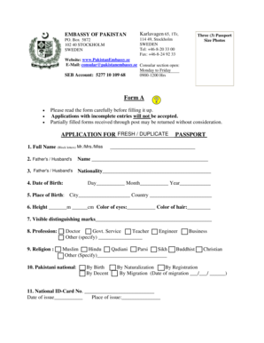 Pakistan Passport Application Form