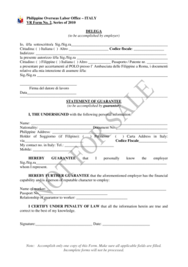 Philippine Overseas Labor Office VR Form No. 2
