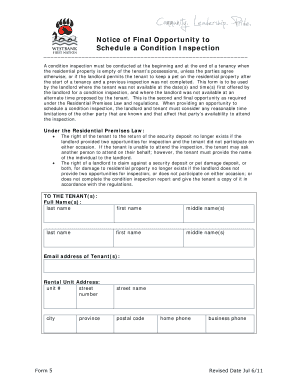 Notice of Final Opportunity to Schedule a Condition Inspection
