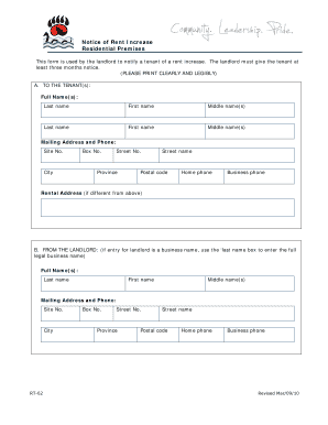 Notice of Rent Increase - Westbank First Nation