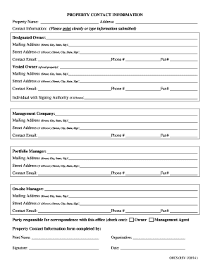 Property Contact Information Form