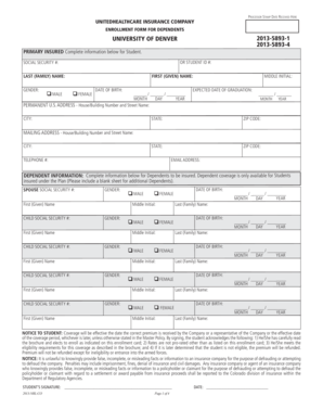University of Denver Dependent Insurance Enrollment Form