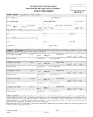 Wright State University Student Insurance Enrollment Form