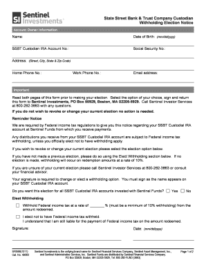 State Street Custodian Withholding Election Notice