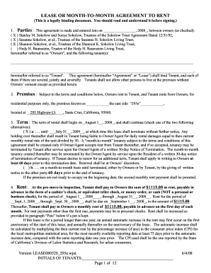 LEASE OR MONTH-TO-MONTH AGREEMENT TO RENT