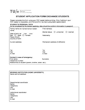 Student Application Form for Exchange Students