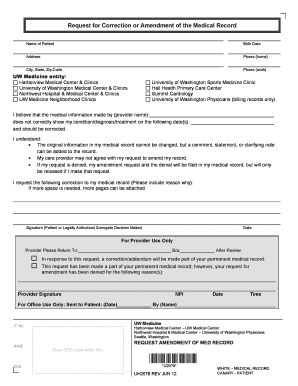 Request for Correction of Medical Record