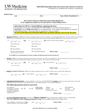 University of Washington School of Medicine Immunization Form