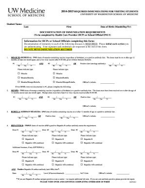University of Washington Immunization Form