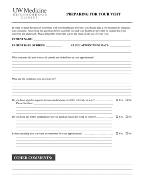 Patient Visit Preparation Form