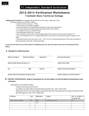 V1 Independent Verification Form