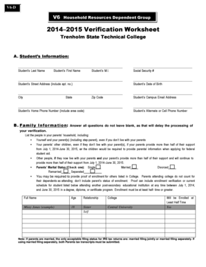 2014–2015 Verification Worksheet