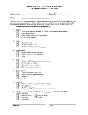 Low Income Documentation Form