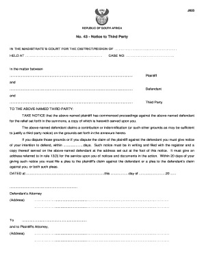 South Africa Notice to Third Party